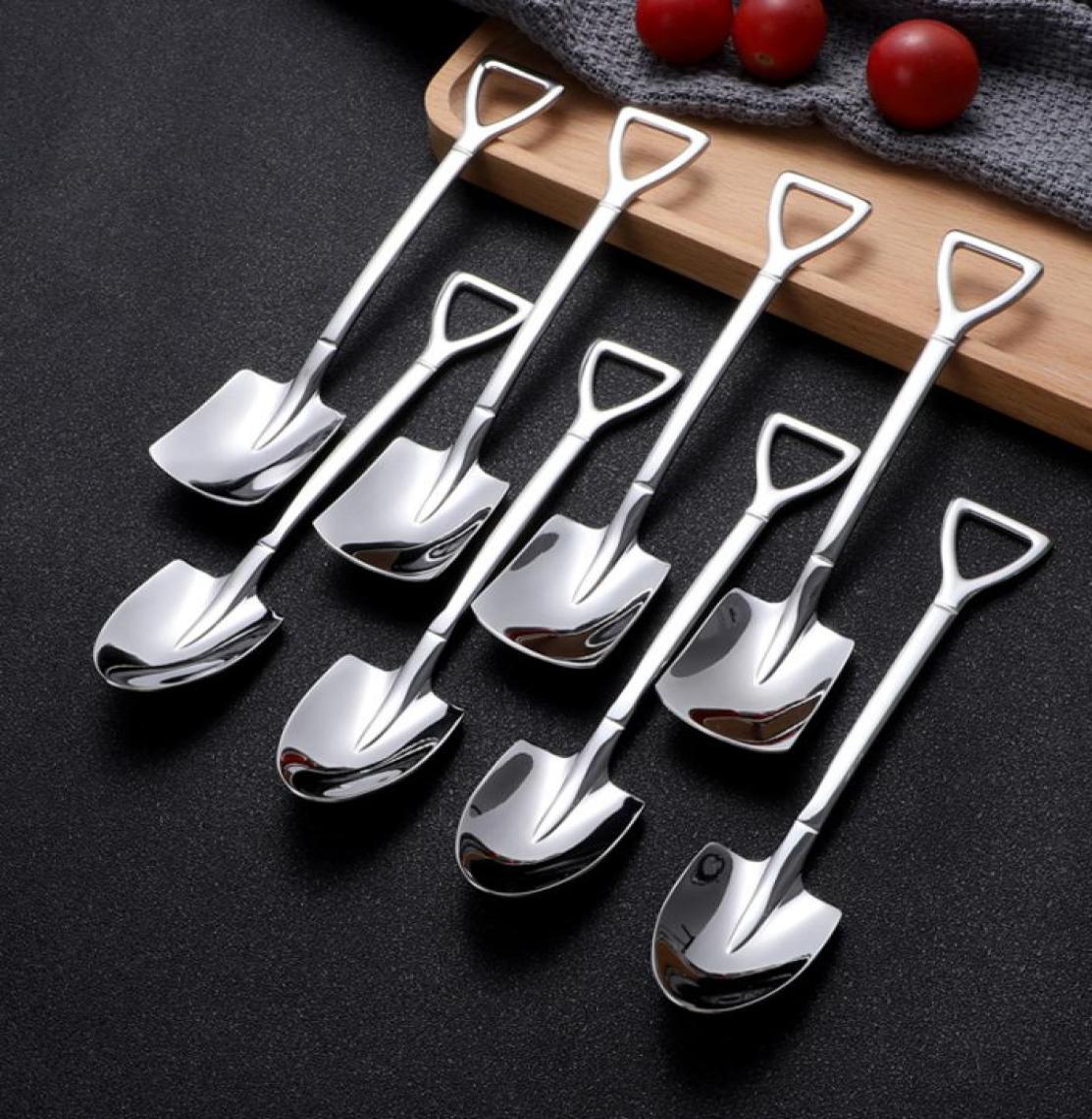 10pcsset 304 Stainless Steel Spoon Creative Retro Shovel coffee S Mini Fork Ice Cream Tool Teaspoon2371726