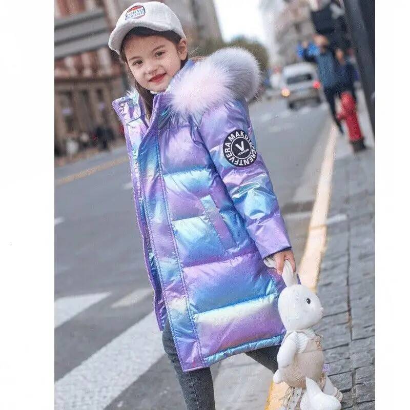 3-14 Years Old Winter Boys Girls Jacket Long Style Hooded Fur Collar Colorful Heavy Coat For Kids Children Outerwear ddmyshoesvip