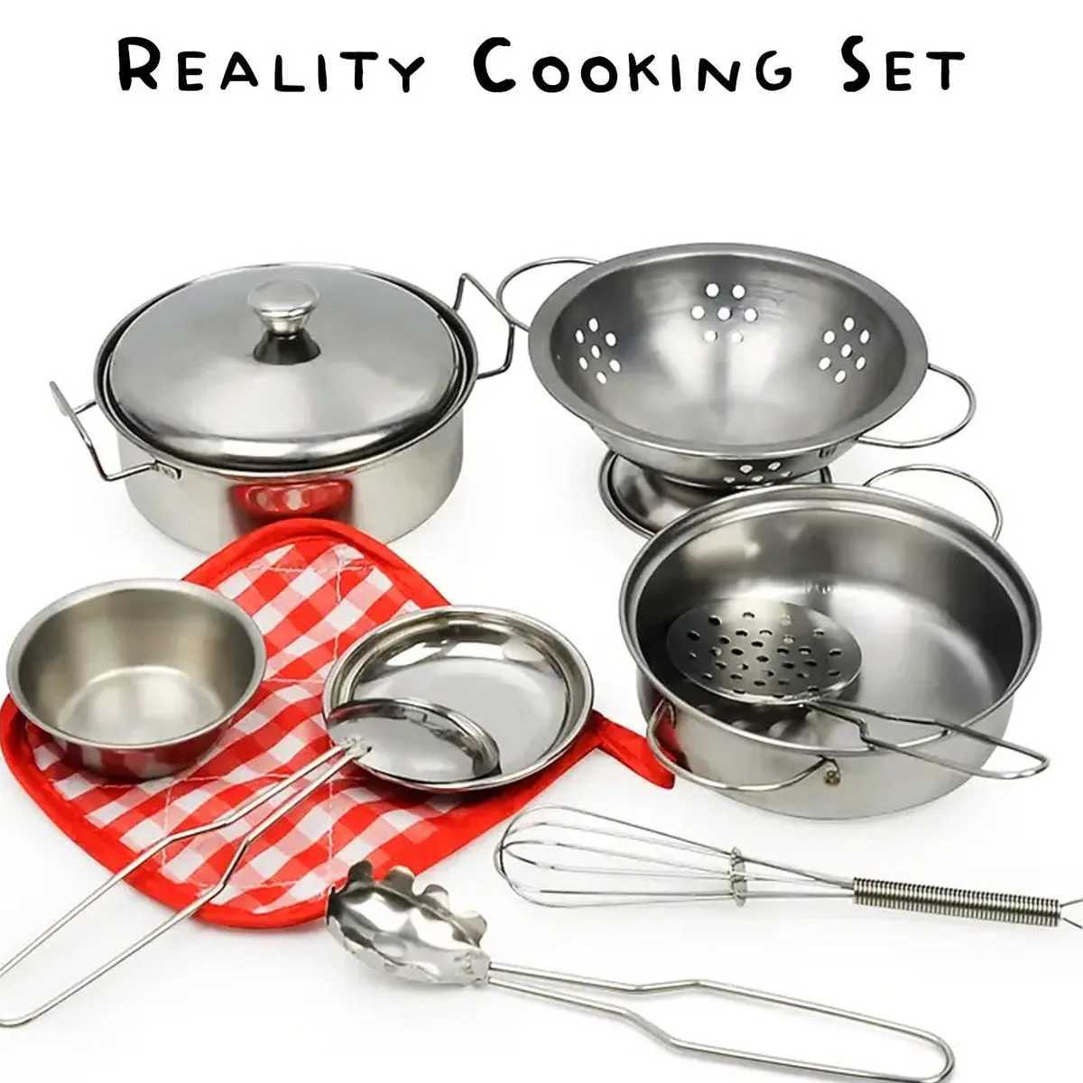 Mini StainlessSteel Kitchen Toys Play House Cooking Utensil Toys For Kids Cookware Pots Play Set Educational Kitchen Playset C250922