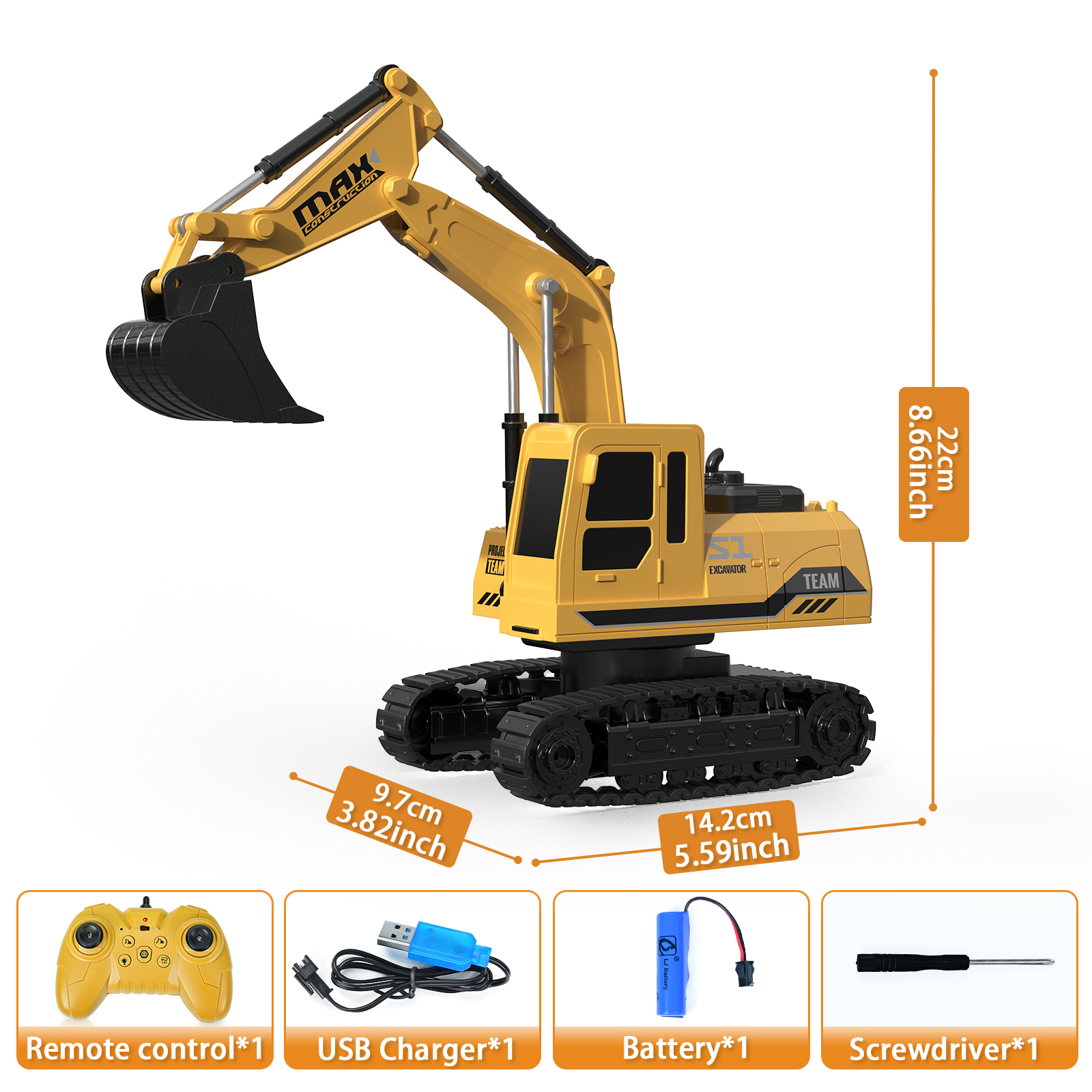 Model A: 1:2410 Alloy Excavator Remote Control Vehicle (Yellow)