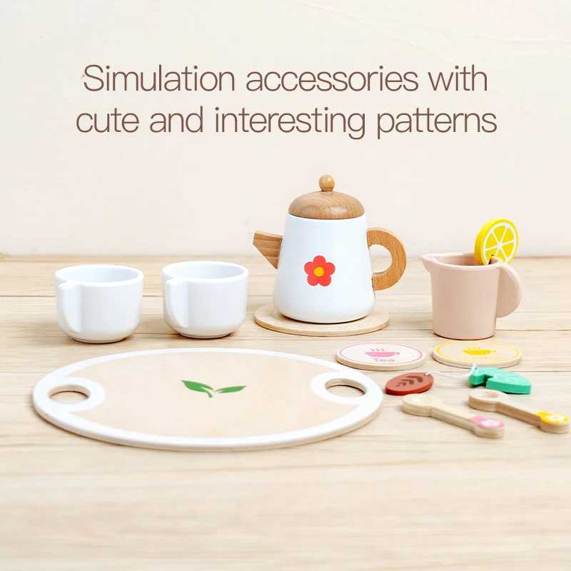 Kids Pretend Play Toys Popular Kids Kitchen Toys Realistic Wooden Tea Set Party Toy Set C250922