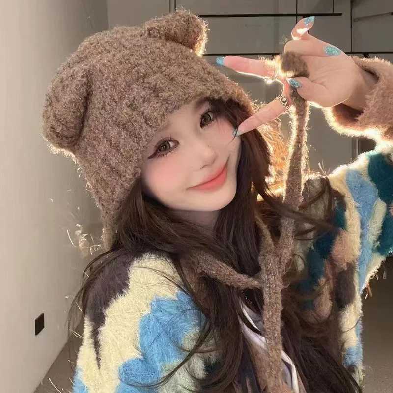 1pc Bear Wool C Cute Fall And Winter Big Circumference Ear Protection C Tie Warm Knitted C Y250920