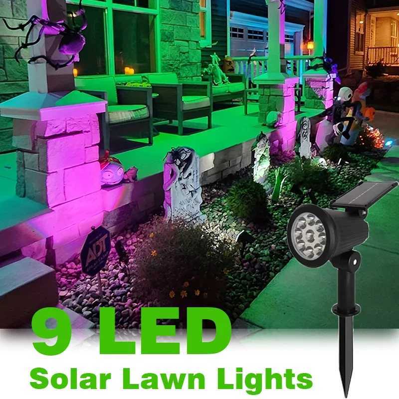 Solar LED Lawn Light Halloween Outdoor Decor9Lamp Pathway Garden Lighting Waterproof Porch Lamp with 3 Modes WhiteWarmRGB C250922