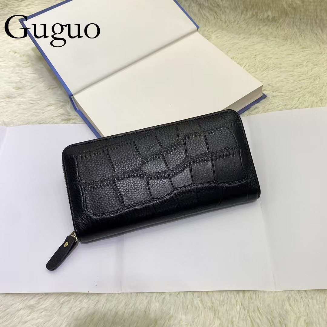 Guguo Designer Bag Women's Long Genuine Leather Wallet Fashion Flip Embossed Cowhide Multi-card Slot Soft Leather 80% Luxury Bag Off Zipper New S