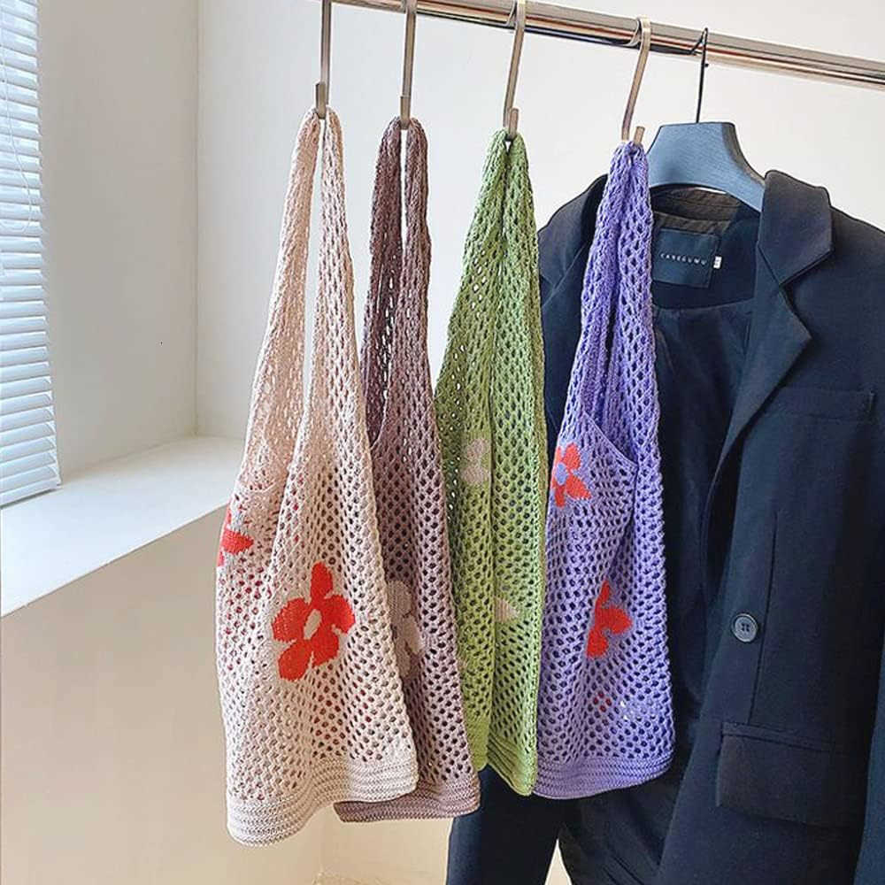 Crochet Tote Fairy Hobo for Women Y2k Purse Knitted Shoulder Bag for Girls Mesh Beach Bags Z250922