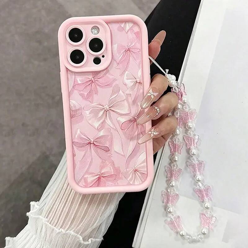 Pink Bow Pattern Silicone Phone Case For iPhone 16 17 15 14 13 12 11 Pro Max 16E X XS XR 7 8 Plus Butterfly Charm Cover