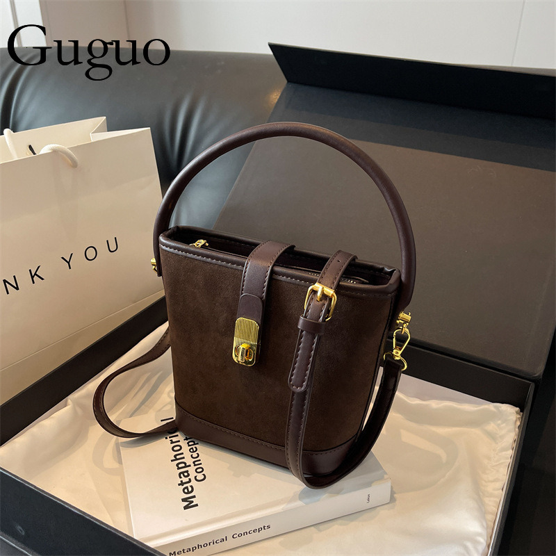 Guguo Designer Luxury Bag Bag Autumn Winter Women's Bag Matte Bucket Bag High-end Large Capacity Shoulder Crossbody Elegant Niche Handbag Underar