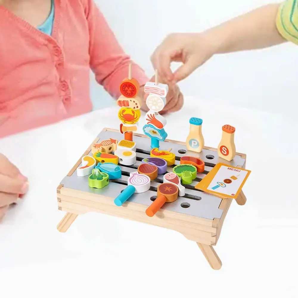 Wooden Pretend Play Kitchen Toys Simulation Food Play House Simulated Barbecue Set Montessori Cognitive Kids Pretend Cooking Toy C250922