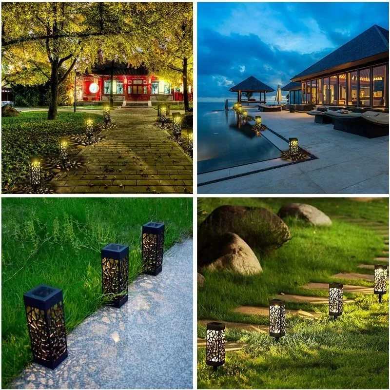 1/8PCS Outdoor Solar Lights Waterproof LED Hollow Pattern Garden Lamp Auto Sensor Pathway Lighting for Yard Patio Decoration C250922