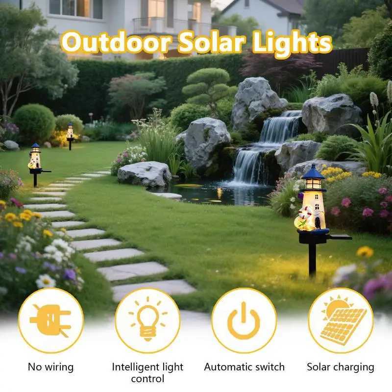 New LED Solar Lawn Light Resin Landscape Courtyard Atmosphere Decoration Luminous Outdoor Lighthouse Ground Insertion Light C250922
