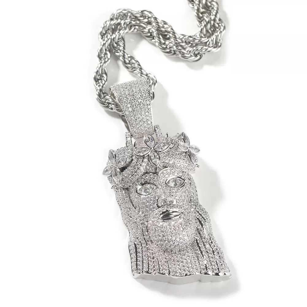 Unique Color Blocking Design Plating Over Sier 3" Large Size Fully Iced Out Moissanite Dia Jesus Piece Hip Hop Pendant