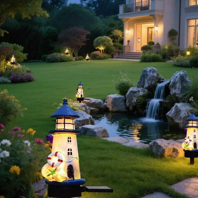 New LED Solar Lawn Light Resin Landscape Courtyard Atmosphere Decoration Luminous Outdoor Lighthouse Ground Insertion Light C250922