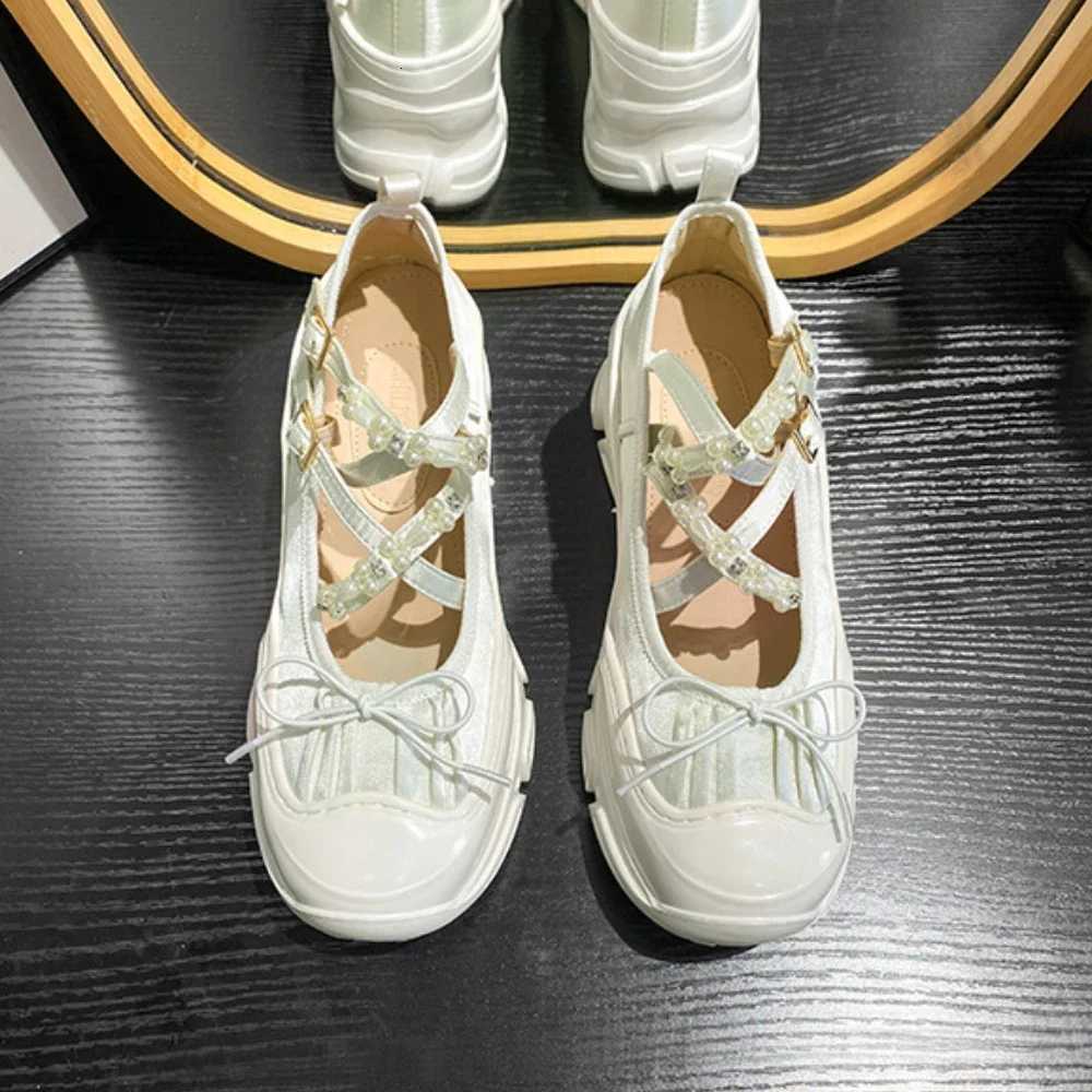 CHMURY 2025 Womens Retro Ballet Flat Shoes Ballerina Sneakers Chunky Mary Jane Pumps with Bow Decor BlackWhitePink 41 42 W250922