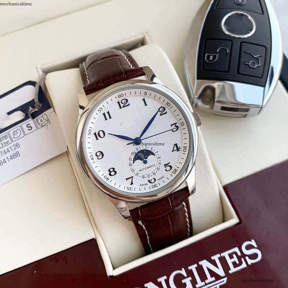 Men's Moonphase Watch Automatic Mechanical Watches for Men Elegant Leather Band Timepiece with Lunar Display Wristwatch Perfect for Daily Leisure and Special Ocns