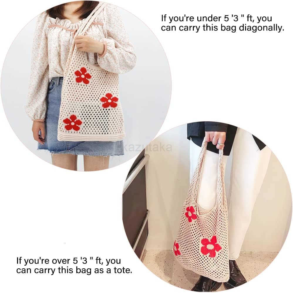 Crochet Tote Fairy Hobo for Women Y2k Purse Knitted Shoulder Bag for Girls Mesh Beach Bags Z250922