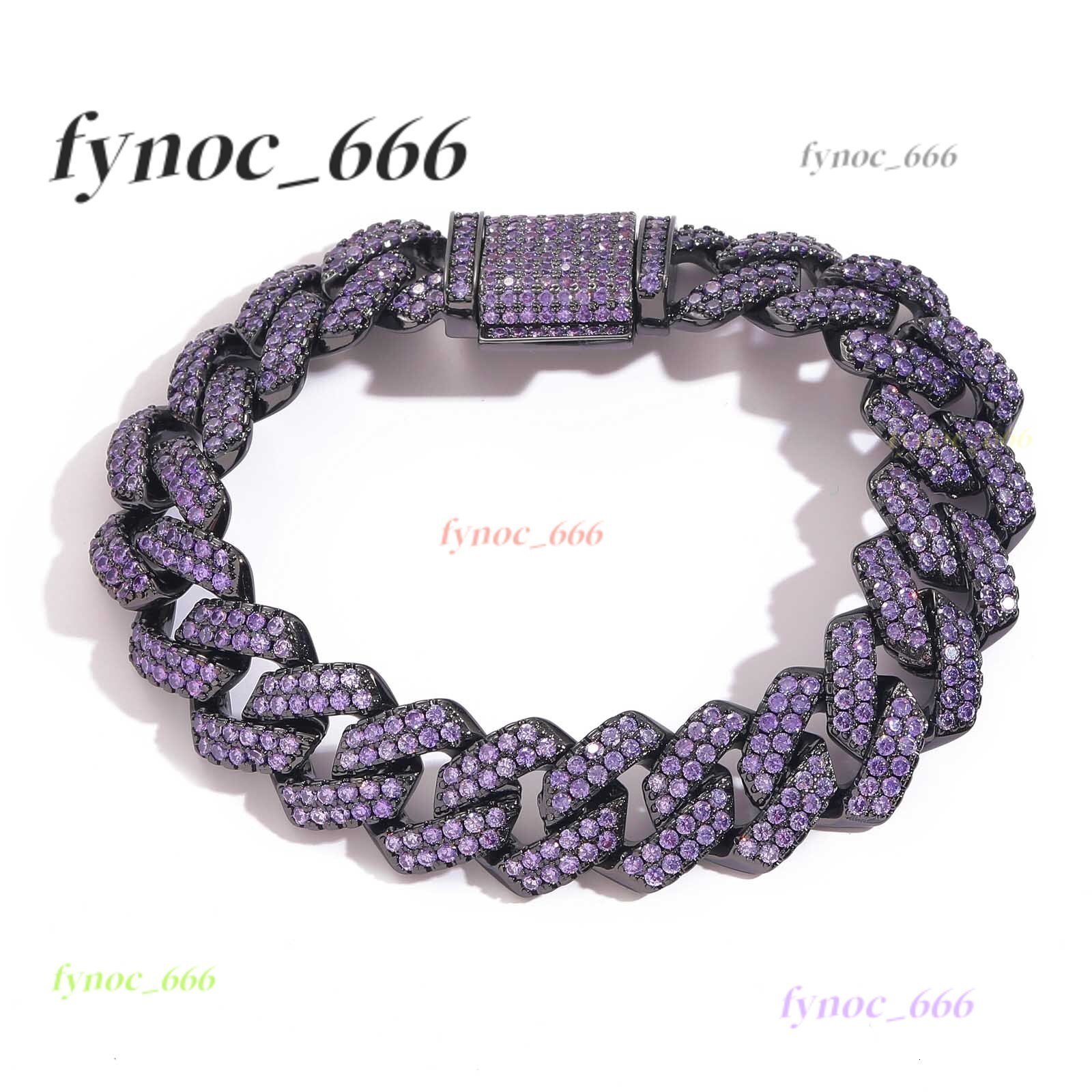 Black 15mm Full Purple Lab Diamond Bling Prong Moissanite Cuban Link Hip Hop Chain Geometric Trendy Gift Chain