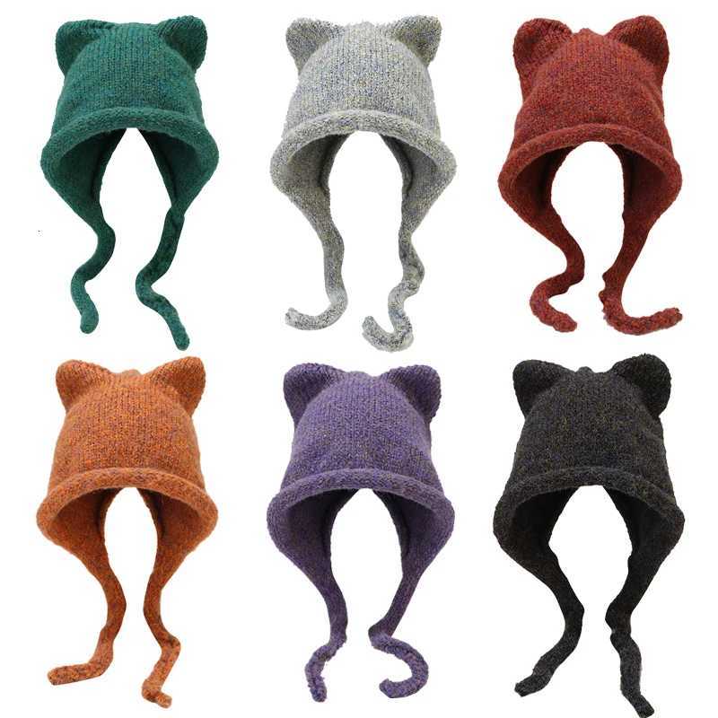 Winter Wen Knitted Hat Cute Ears Wan Bonnet C Teenager Girl Beanies Outdoor Sklies Warm Ears Wan Hats Y250920
