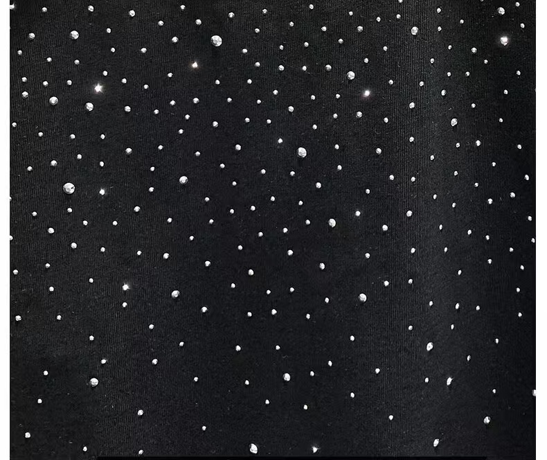 Luxurious men's 3D pattern T-shirt, 220g knitted polyester/cotton, shiny rhinestone, super street style, suitable for any season