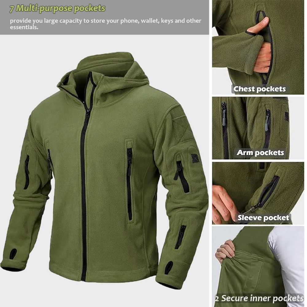 Mens Fleece Jacket Full Zip Tactical Hoodies Winter Coats Windproof Hoodies Warm Hunting Polar Fleece Outdoor Jackets Men W250922