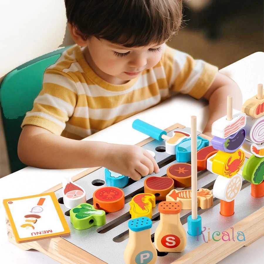 Montessori Wooden Pretend Play Kitchen Toys BBQ Set Dessert Puzzle Toys Simulation Barbecue Role Game Gift For Toddlers Age 3 C250922