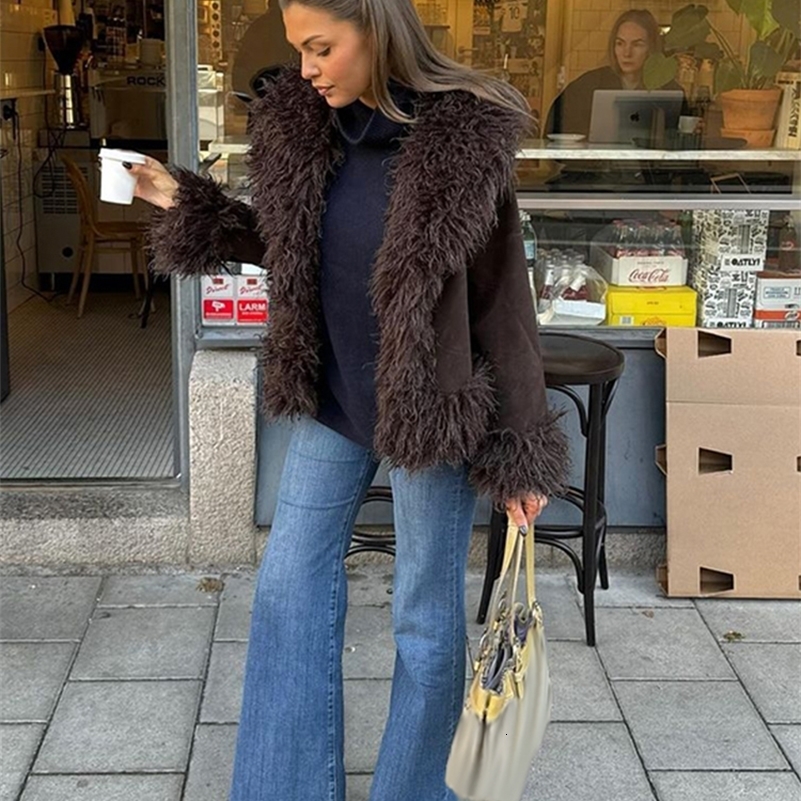 Vintage Solid Faux Fur Jackets Women Casual Plush Lapel Open Coats Female Autumn Winter Trendy Elegant Warm High Street Outwear 250920 - view 3