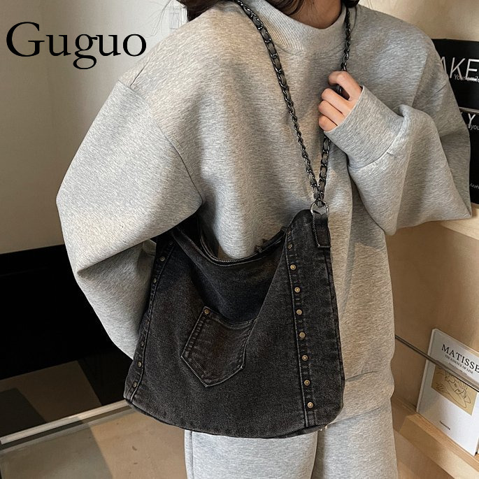 Guguo Designer Bag 2025 New Cross-border Exclusive Rivet Denim Single Shoulder Bag For Women Chain Crossbody Bag Women's Foreign Luxury Bag Trade