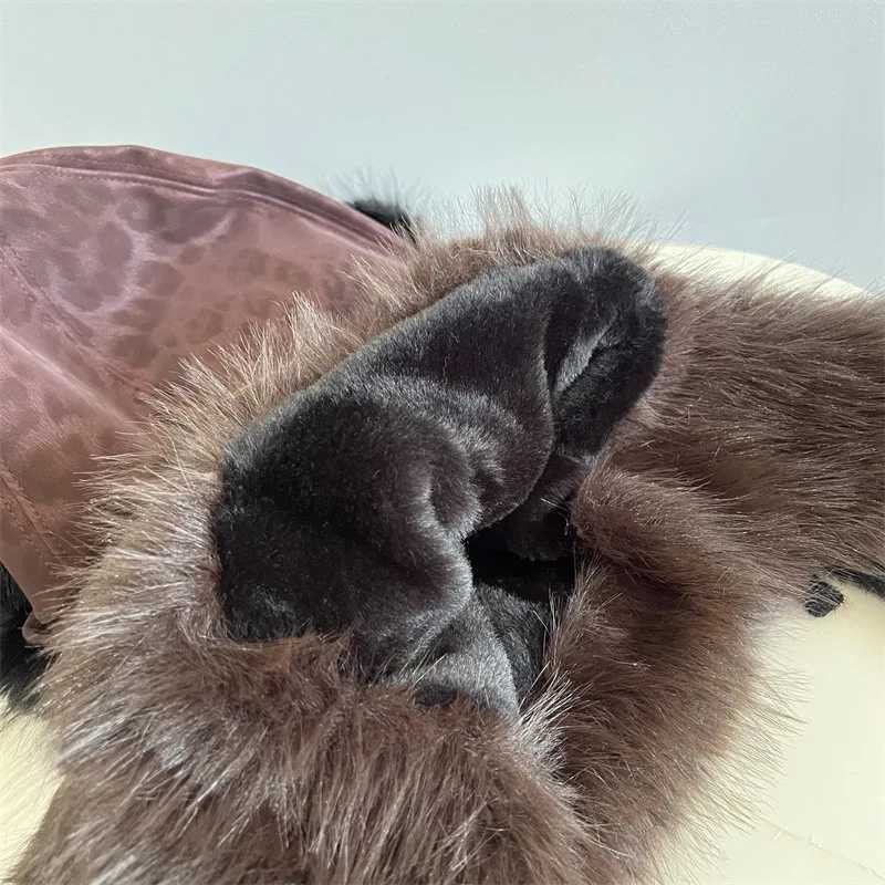 Winter Wen Men Leopard Print Ski Down Hat Imitation Mink Fur Bber Hats Outdoor Windproof Warm Cycling Ear Protection Cs Y250920