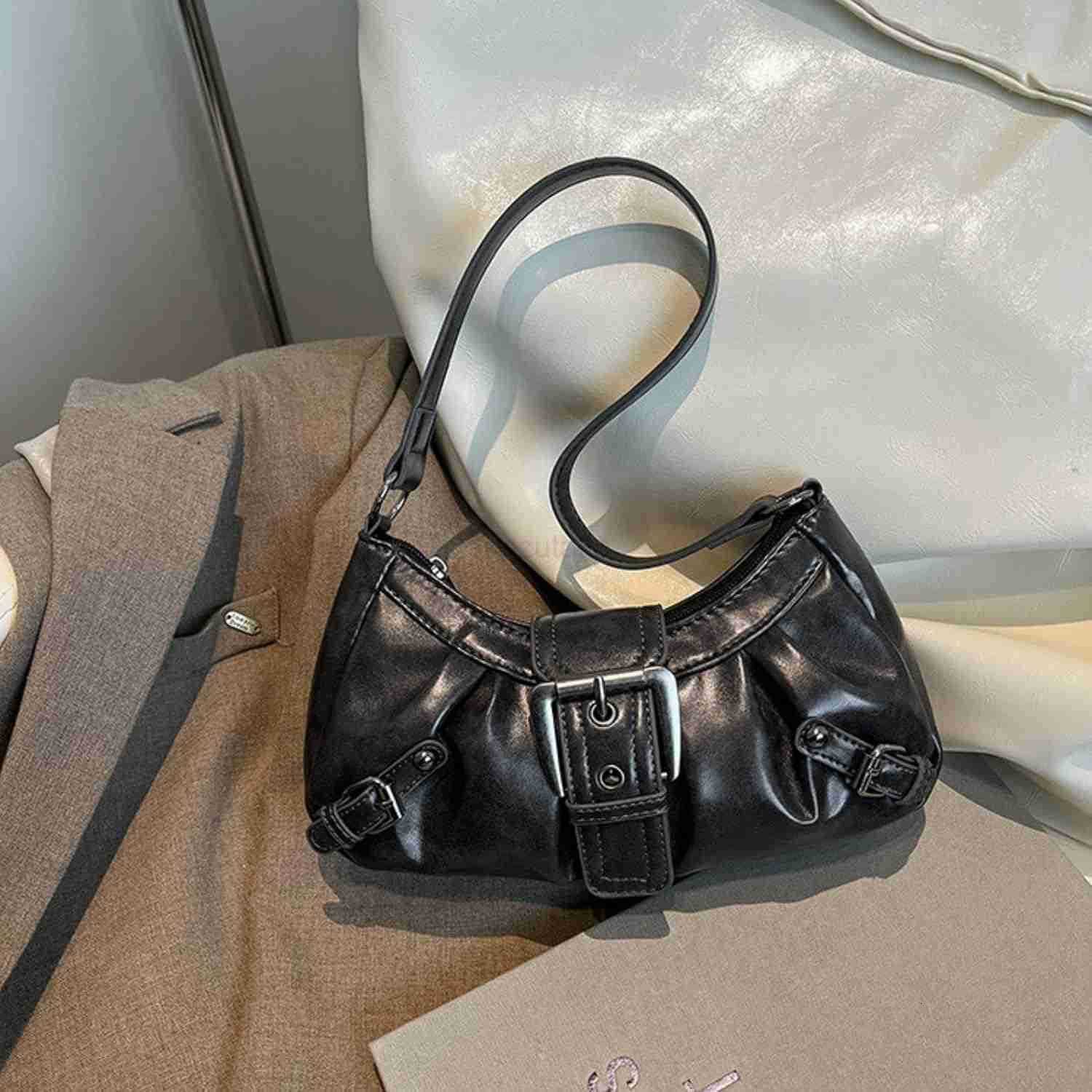 Y2k Purses for Women Small Hobo Shoulder Bags Top Handle Handbag Goth Punk Clutch Purse Trendy Underarm Bag Black Z250922