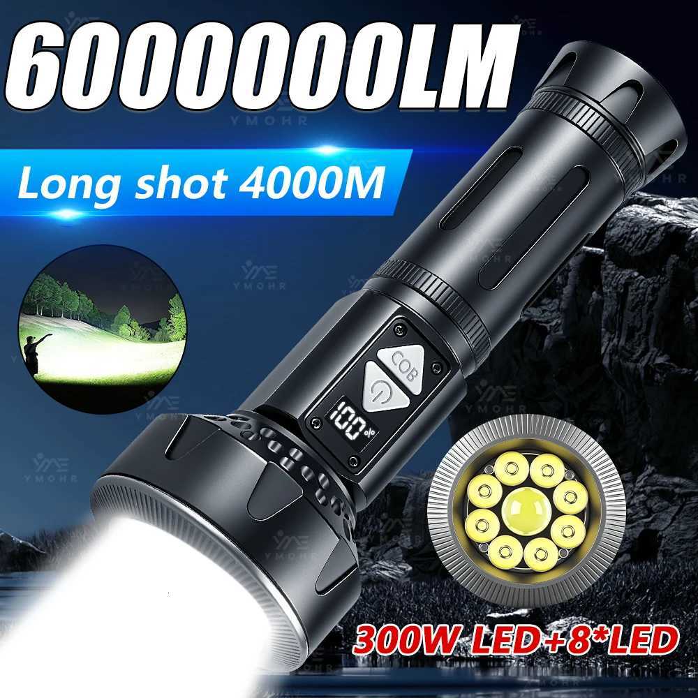Powerful Flashlight 6000000LM Waterproof USB Rechargeab Powerful Torch Digital Display Magnet Base Hiking Climbing ergency Y250922