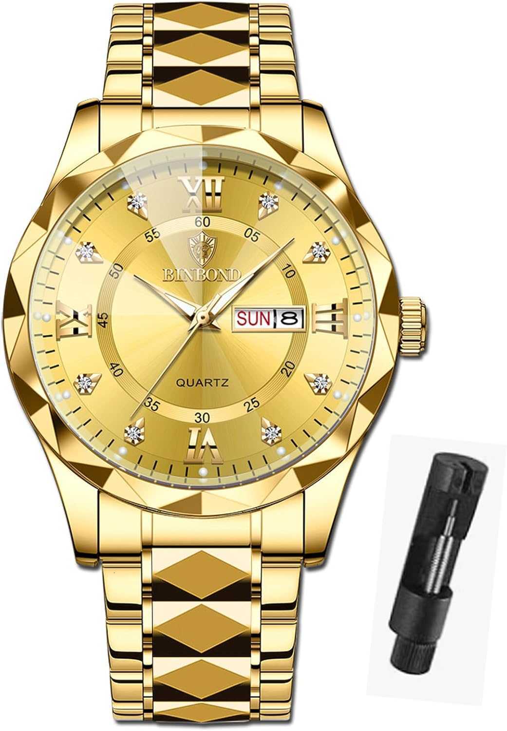 Watch for Men Stainless Steel Diamond Business Dress Analog Quartz Waterproof Luminous Date Two Tone Luxury Casual Mens Wrist Watches Z250922