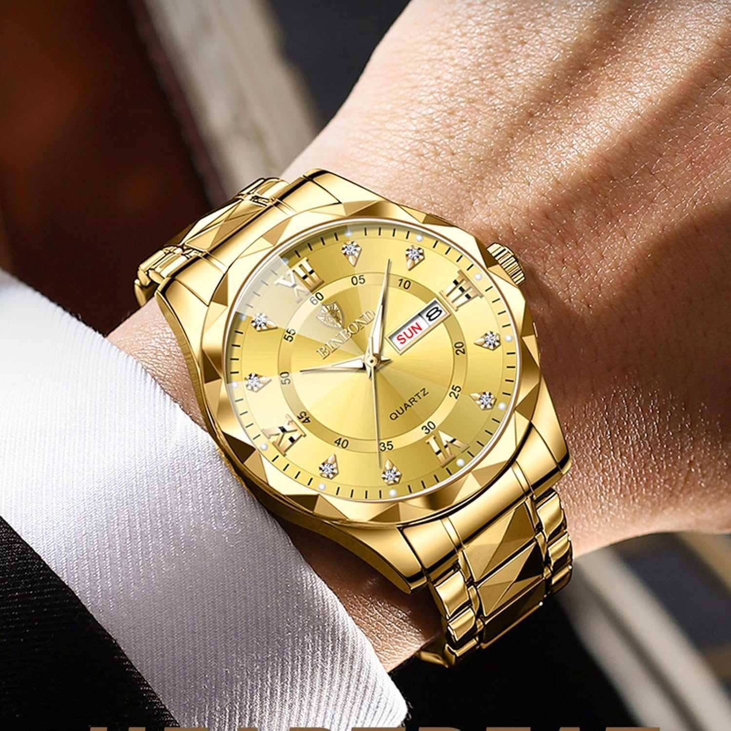 Watch for Men Stainless Steel Diamond Business Dress Analog Quartz Waterproof Luminous Date Two Tone Luxury Casual Mens Wrist Watches Z250922