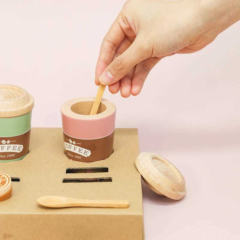 Role Pretend Play Children Simulation Creative Coffee Set Early Educational Afternoon Tea Role Playing Toys for Kids Wooden Toy C250922