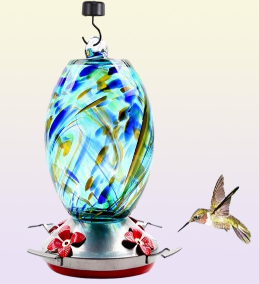 Other Bird Supplies Colorful Hummingbird Food Feeder Hand Blown Glass Drinker Water Feeding Bowl For Yard Outdoor Parrot Accessori9766099
