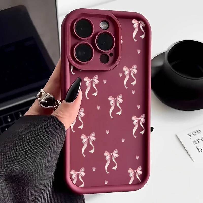Shockproof Pink Bow Printed Case For iPhone 17 Air 16 15 16e 14 Plus 13 12 11 Pro Max XS Soft Silicone TPU Phone Cover
