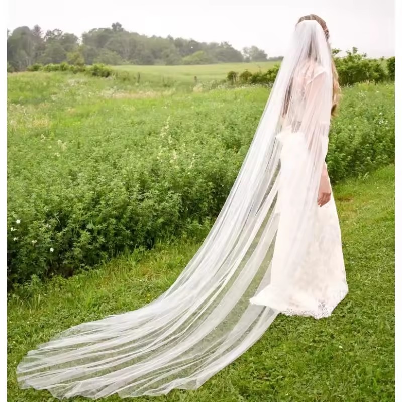 3 Meters One-Layer Soft Tulle Long Bridal Veils With Comb Romantic White Ivory Black Marriage Hair Accessories Bride Wedding Veil Lg0306 Youmaidress