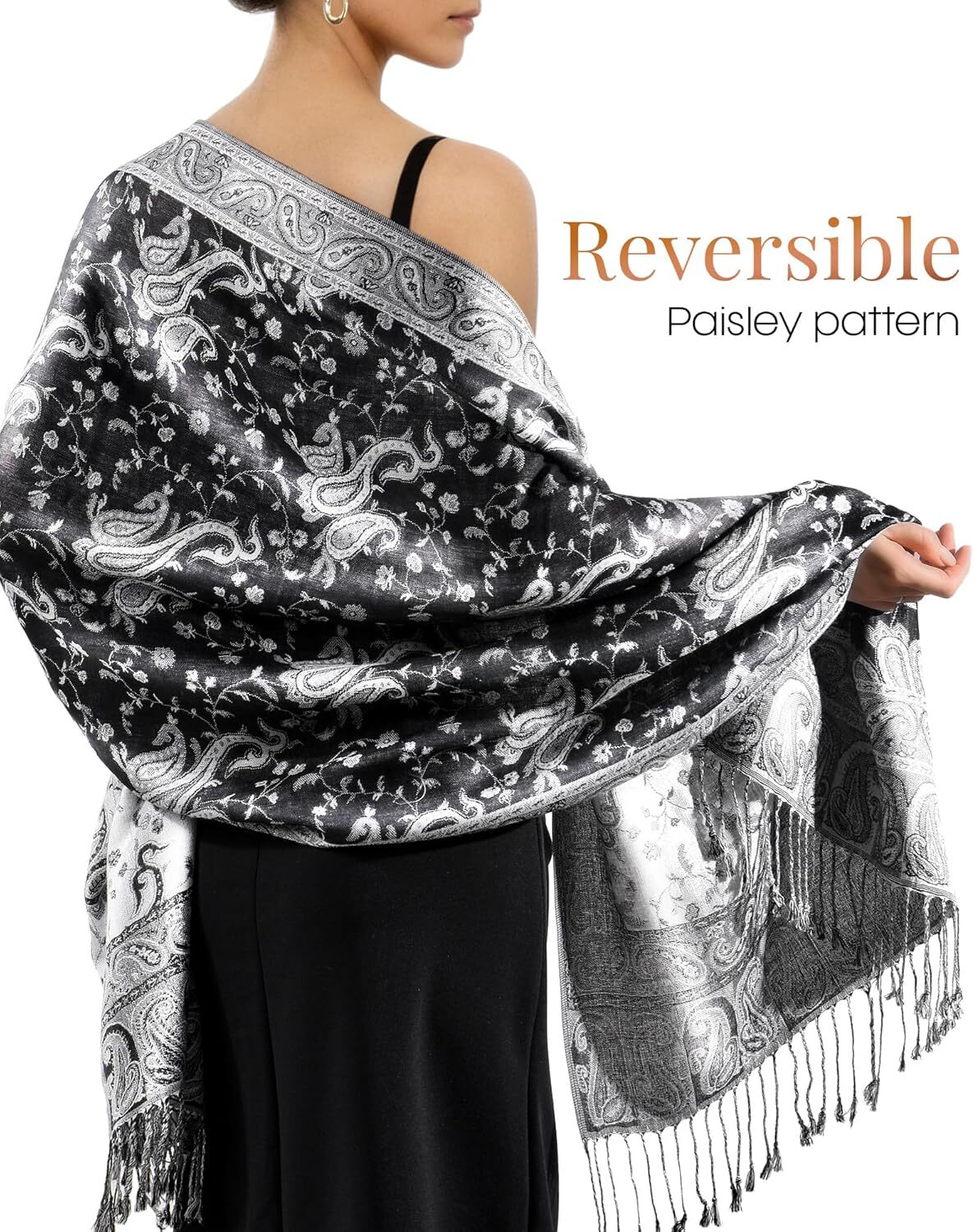 Reversible Paisley Pashmina Shawl Wraps Women Soft Exotic Indian Rave Scarf for Evening Dress Festival Scarves