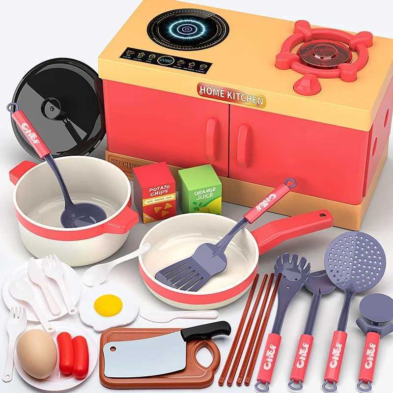 33Pcsset Kids Kitchen Toy Set for Boys and Girls Cooking At Home Simulation Kitchenware Stove Birthday Gift Children Kitchen C250922