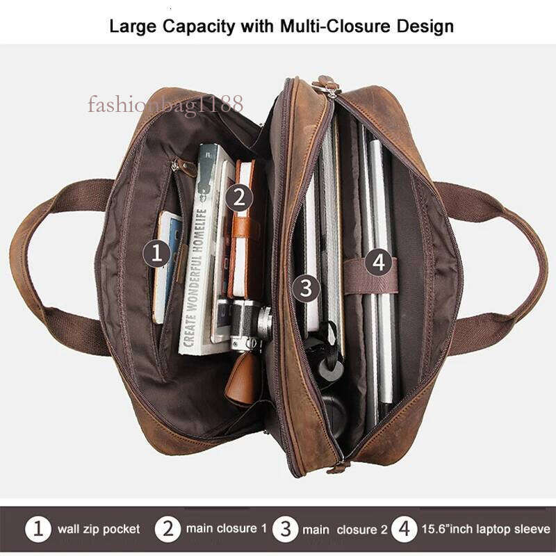 High Quality Genuine Men Briefcase Business bag Crazy Horse Leather Large 17"inch Laptop Bag male Portfolio Office Case