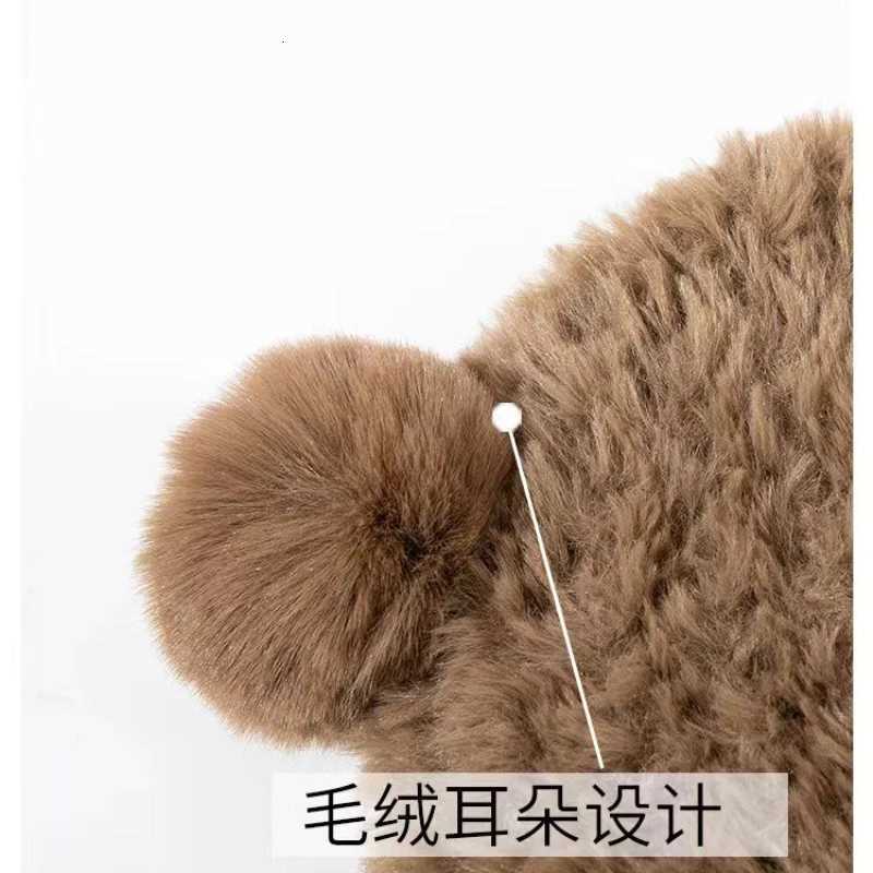 Winter Hat Knitted Fluffy Faux Fur Bear Design Warm Thicke Ear Protection for Wen Large Size Winter Beanie Y250920