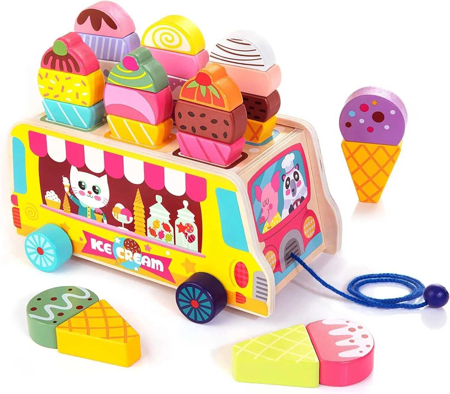 28 pcs Magnetic Ice Sweet Treats Pretend Play Wooden Ice Truck Food Accessories Montessori Sorting Stacking Toys C250922