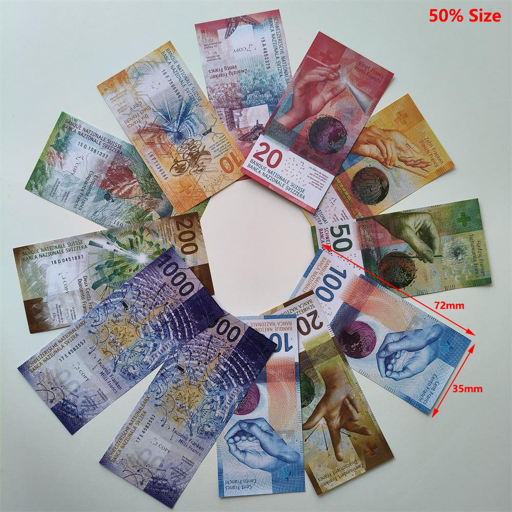 3A Fake Money CHF Paper Banknote 10 20 50 100 200 1000 Swiss Copy Money Realistic Toy Prank Simulation Props Switzerland Cost-effective Items Copy 35*72mm 50% Size