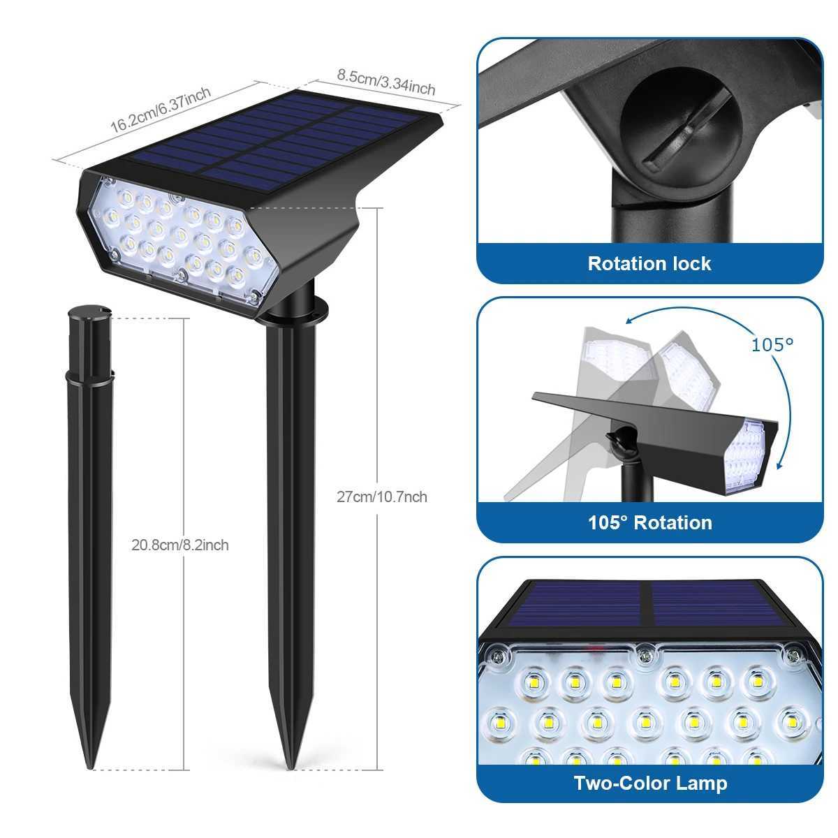 Solar Rechargeable LED Lawn Light Dusk to Dawn Light Sensor Outdoor Garden Path Spotlight For Backyard Yard Landscape Decoraiton C250922