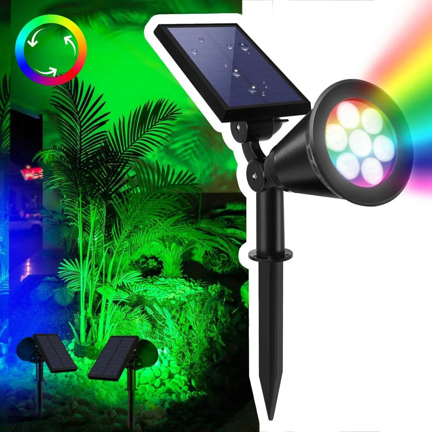 7LED Solar Lawn Lamp Outdoor RGB Solar Spotlight Garden Landscape Light for Wall Path Tree Lawn Halloween Christmas Decoration C250922