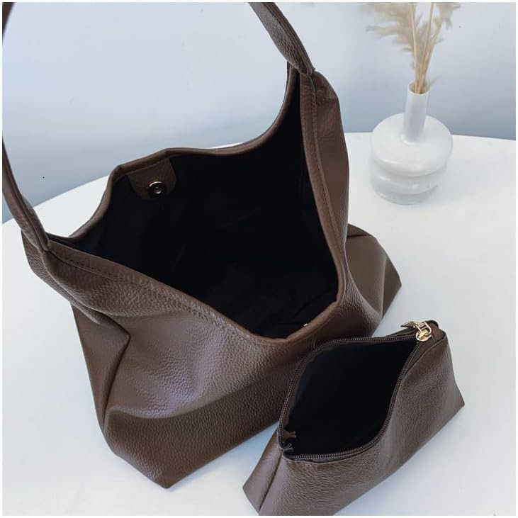 Women Slouchy Tote Bag Soft Casual PU Leather Shoulder Purses 2pcs Work Everyday Handbags Z250922