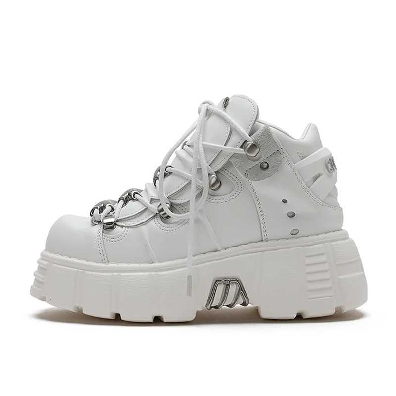 New 2025Brand Punk Style Women Shoes Laceup heel height 6CM Platform Shoes Woman Rock Boots Metal Decor Woman Sneakers W250922
