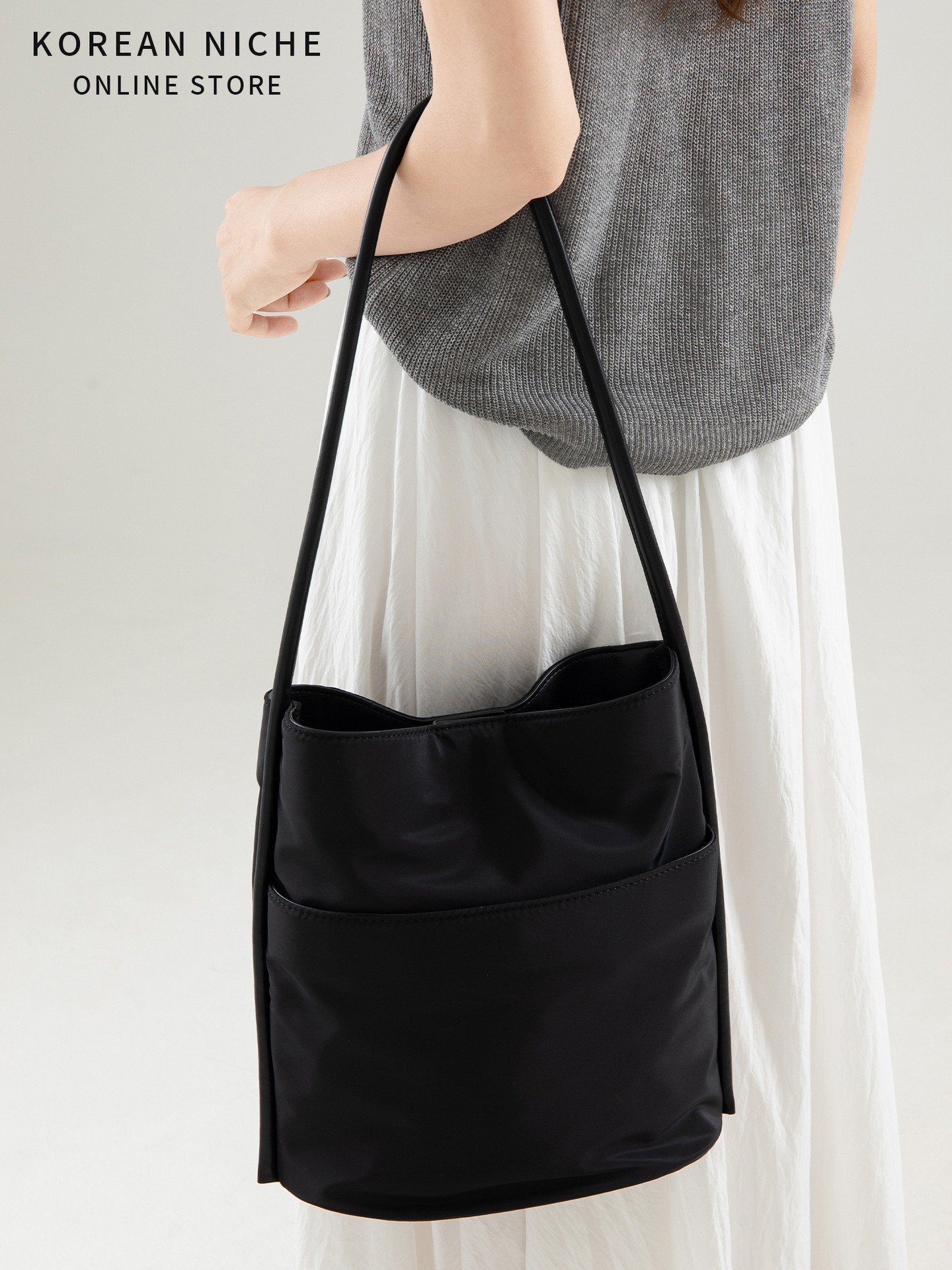 Korean-Style Niche Design Nylon Bucket For Women New Style Fashionable Versatile Casual Commuting Handbag And Shoulder Bag