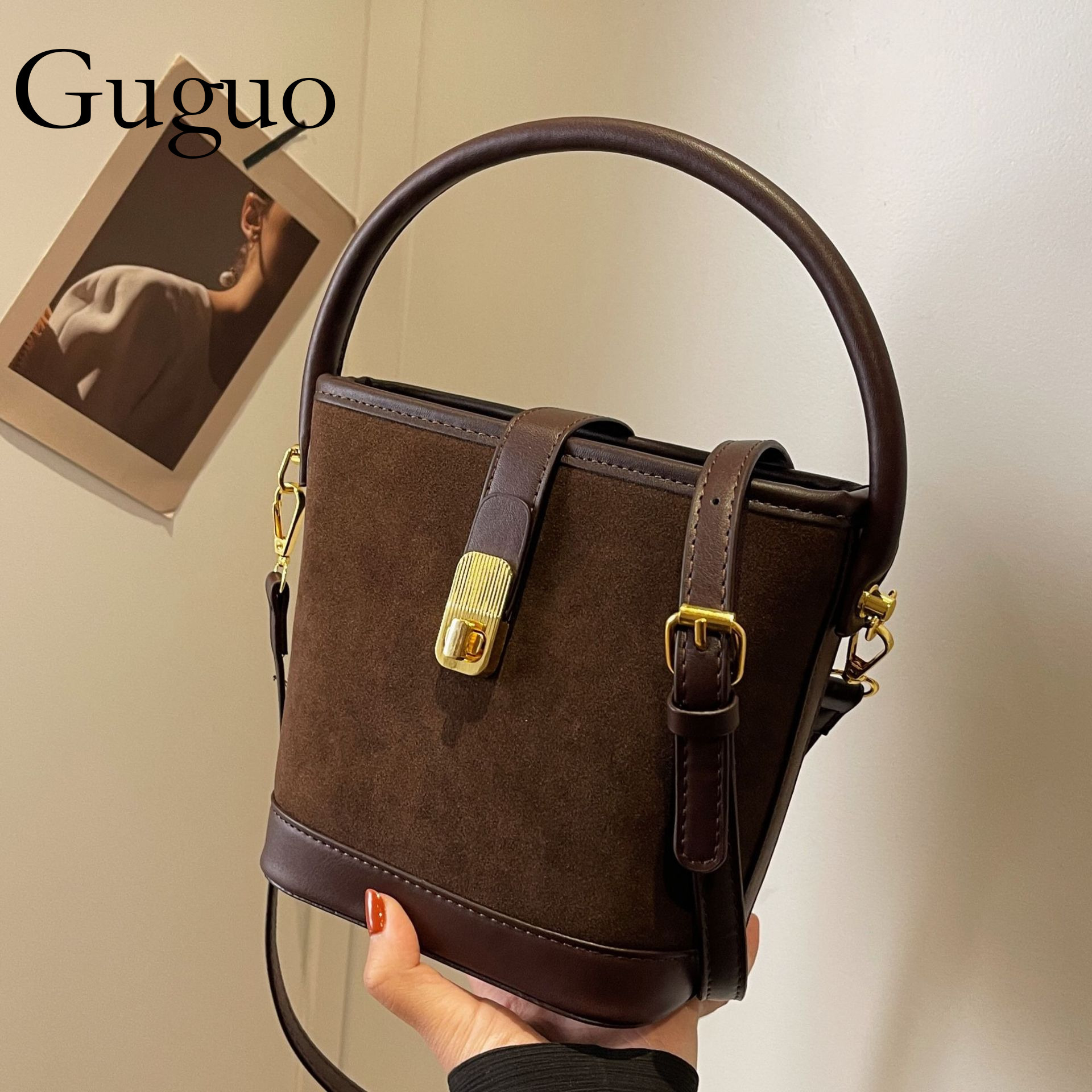 Guguo Designer Luxury Bag Bag Autumn Winter Women's Bag Matte Bucket Bag High-end Large Capacity Shoulder Crossbody Elegant Niche Handbag Underar