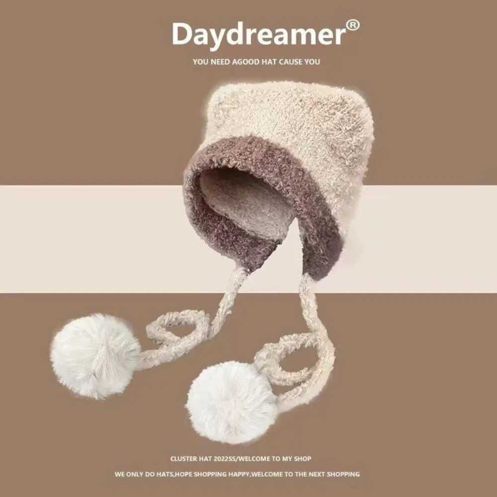 New Cute Bear Knitted Hat Pp Fur Balls Pr C Windproof Knitted Beanie Hat Autumn and Winter Y250920