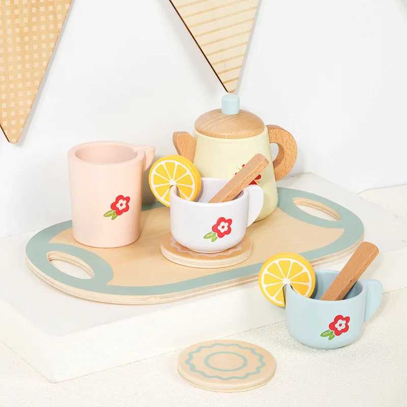 Kids Wooden Tea Set Play House Pretend Make Tea Play With Teapot Teacup Afternoon Snack Role Playing Toys Boys Girls Gift C250922