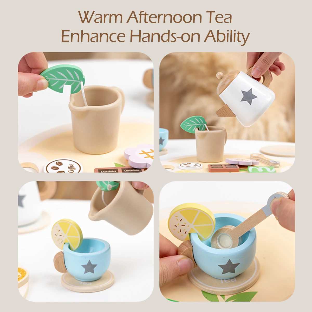 Kids Wooden Tea Set Play House Pretend Make Tea Play With Teapot Teacup Afternoon Snack Role Playing Toys Boys Girls Gift C2509221